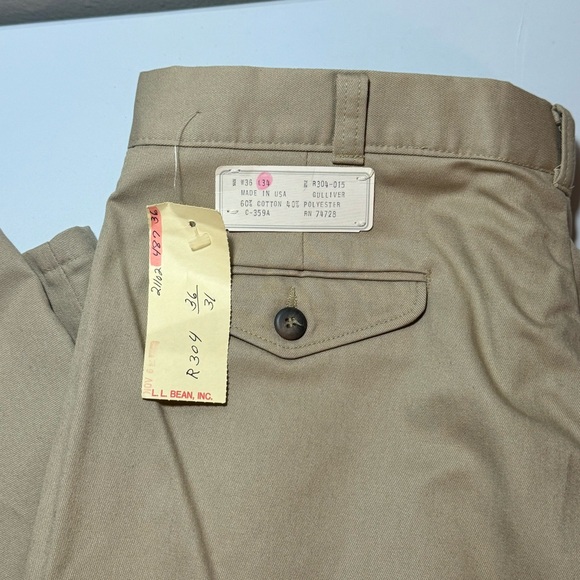 NWT Vintage L.L. Bean Men’s 36x34 Tan Pleat Pants Made In USA Inseam 31in - Picture 3 of 11